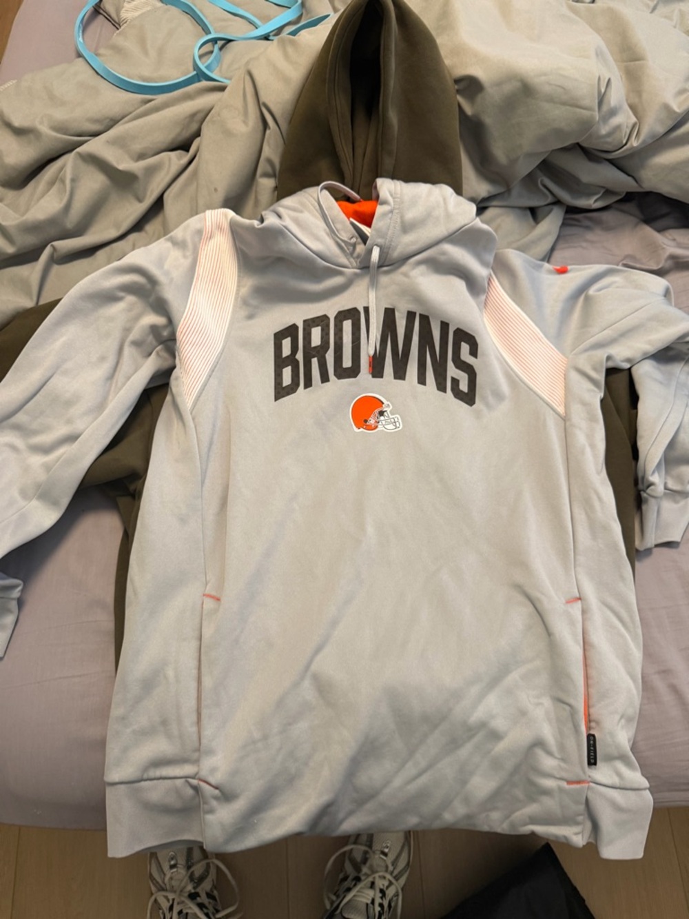 Nike Browns Light Gray Hoodie with Orange and Brown Logo